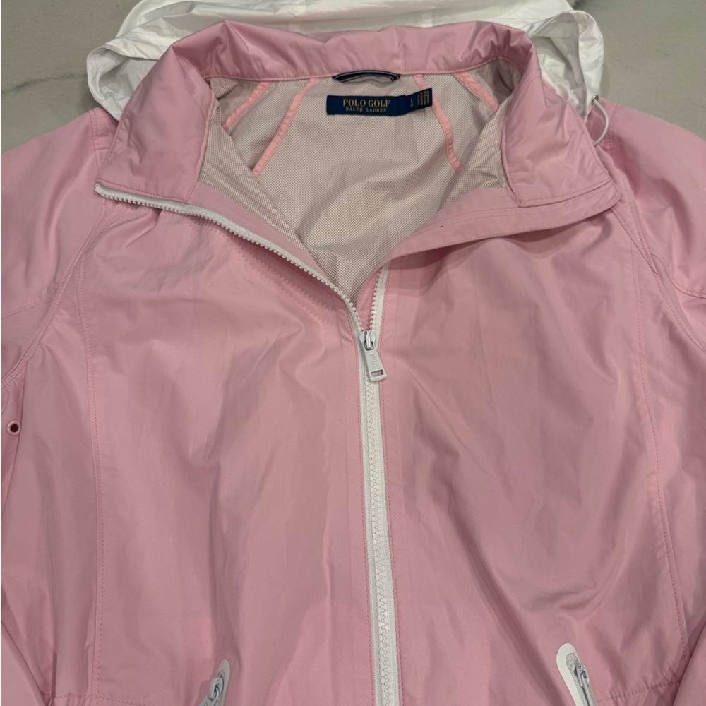 Ralph Lauren Polo Golf Jacket Size Large Pink Windbreaker Hooded Full Zip - Picture 3 of 13